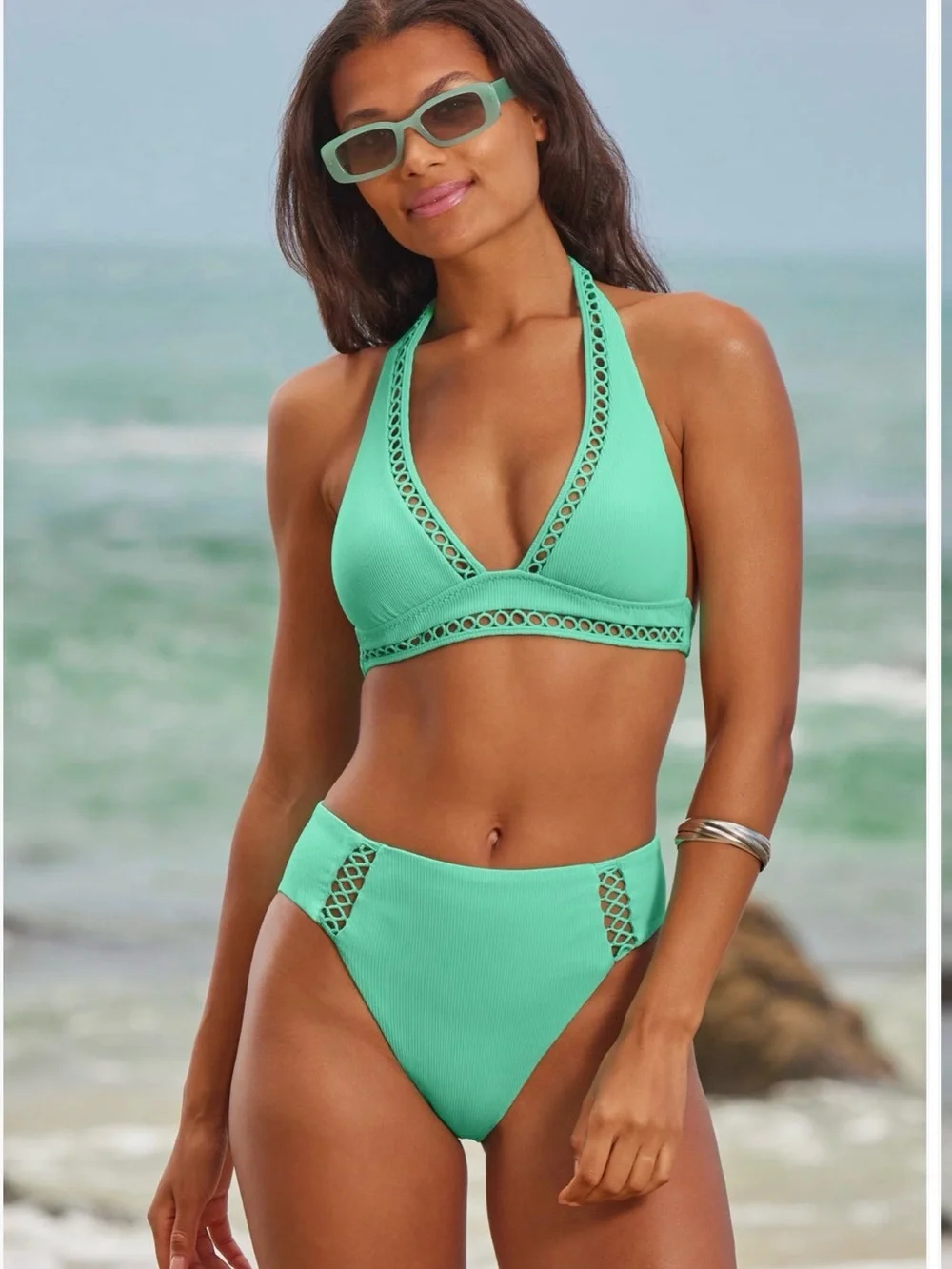 BECCA High-Rise Bikini Bottom in Aqua Mint